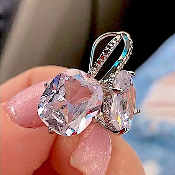 Princess Cut Silver Gold Filled Diamond Zircon Dangle Earrings - Picture 9 of 9